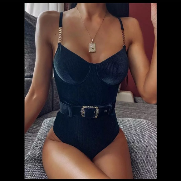 Bea Cali Other - (Last 1) 👙Black women’s ribbed bikini one piece swimsuit with belt